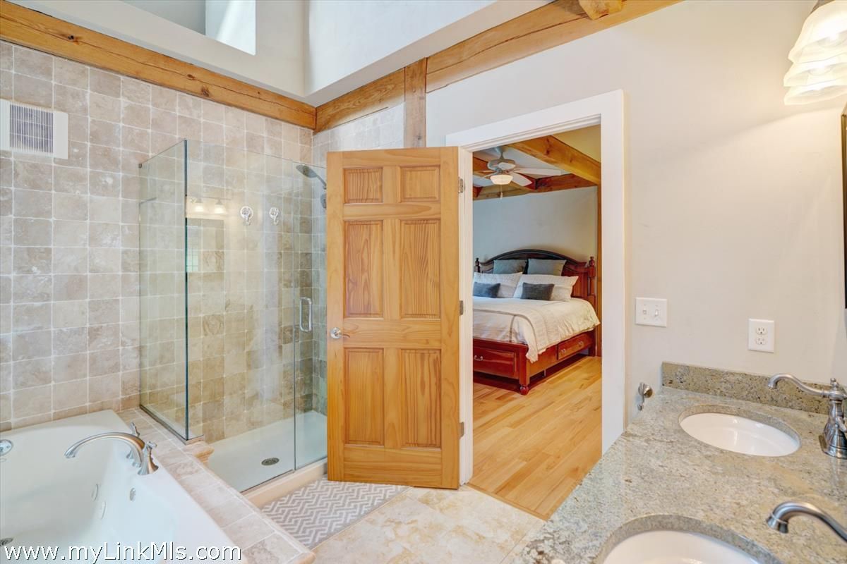 Bathroom, Bedroom, Dual Sink Vanities, Glass Shower, Interior, Wood Texture Flooring
