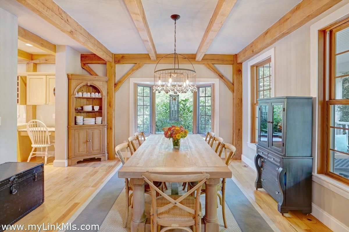 Chandelier, Dining room, Interior, Wooden Beams, Wood Texture Flooring
