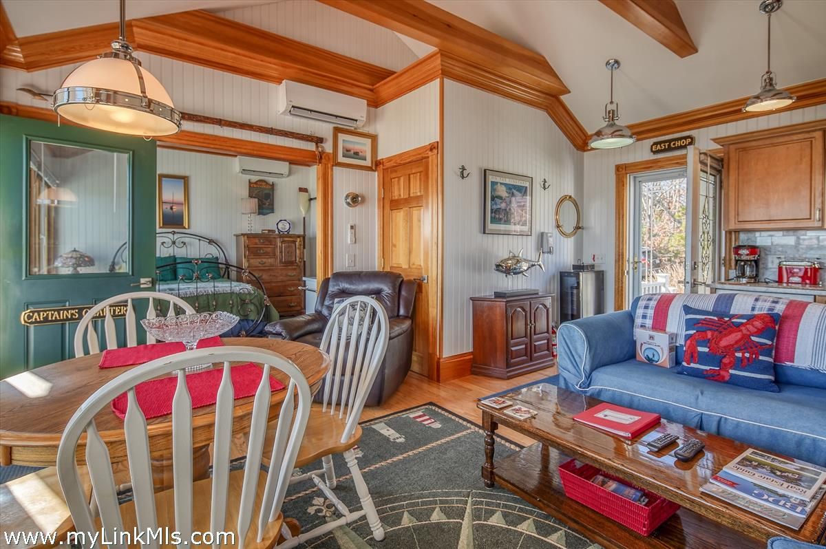Dining room, Interior, Living room, Pendant Lights, Wooden Beams, Wood Texture Flooring