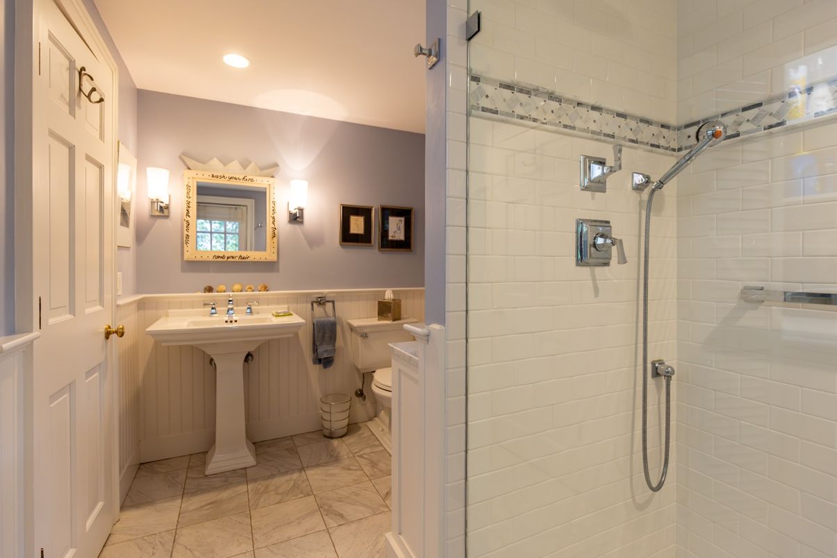 Bathroom, Glass Shower, Interior, Marble, Recessed Lighting