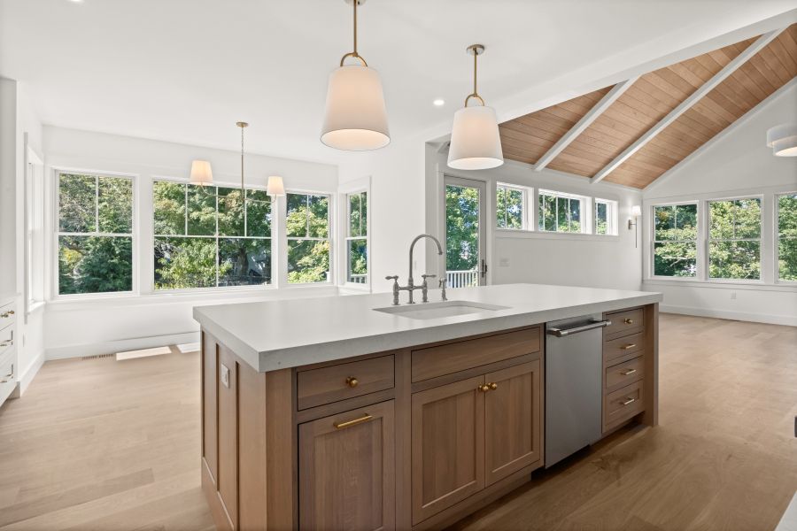 Interior, Kitchen, Pendant Lights, Recessed Lighting, Wooden Ceilings, Wood Texture Flooring