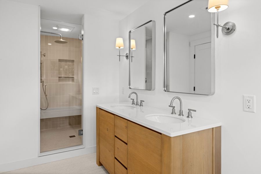 Bathroom, Dual Sink Vanities, Glass Shower, Interior, Recessed Lighting