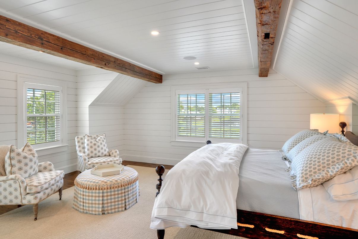 Bedroom, Interior, Recessed Lighting, Wooden Beams