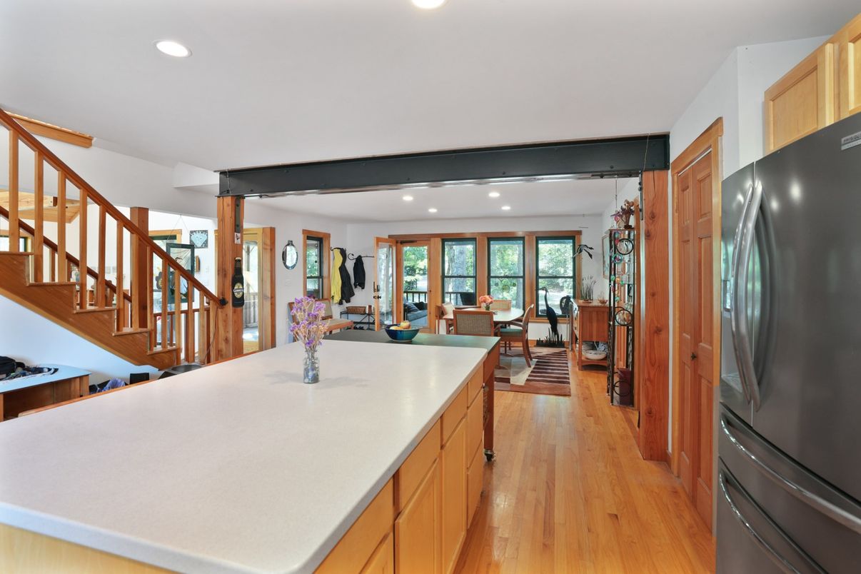 Dining room, Interior, Kitchen, Recessed Lighting, Wood Texture Flooring