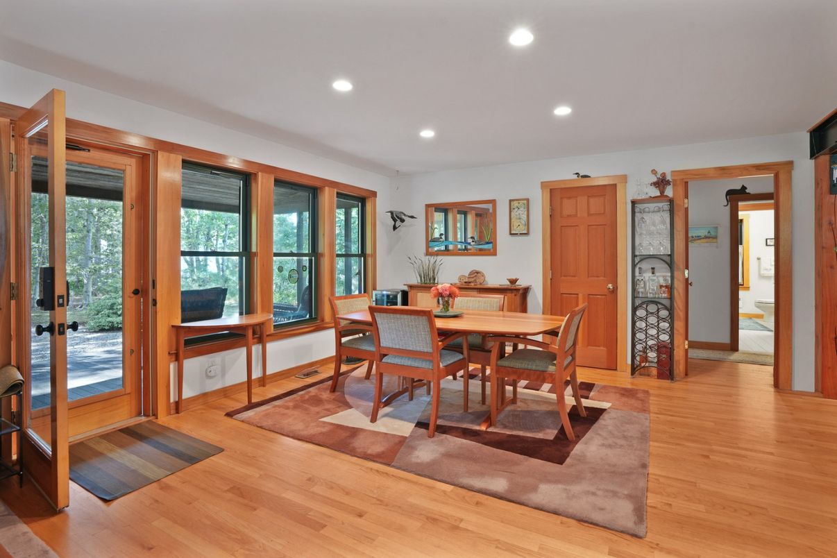 Dining room, Interior, Recessed Lighting, Wood Texture Flooring