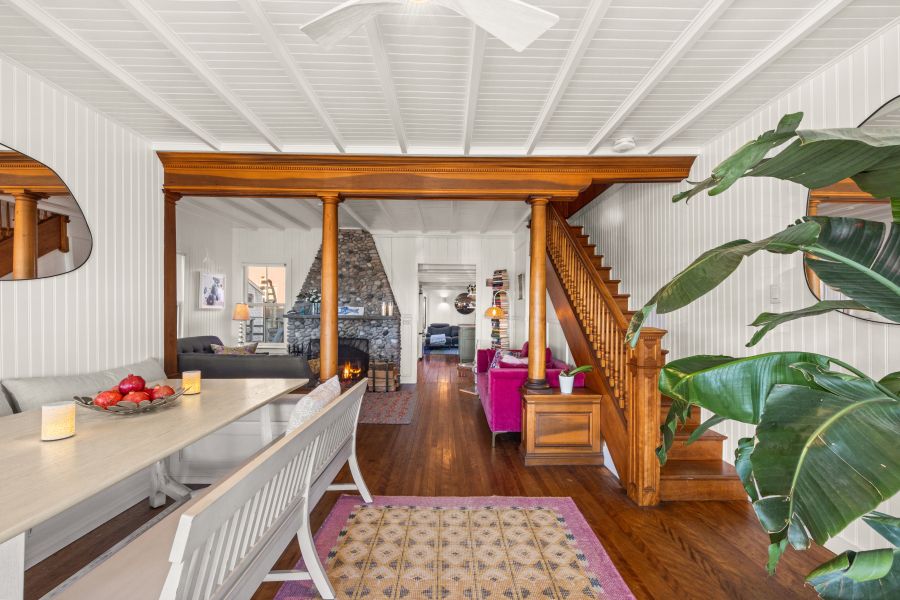 Dining room, Fireplace, Interior, Living room, Wood Texture Flooring