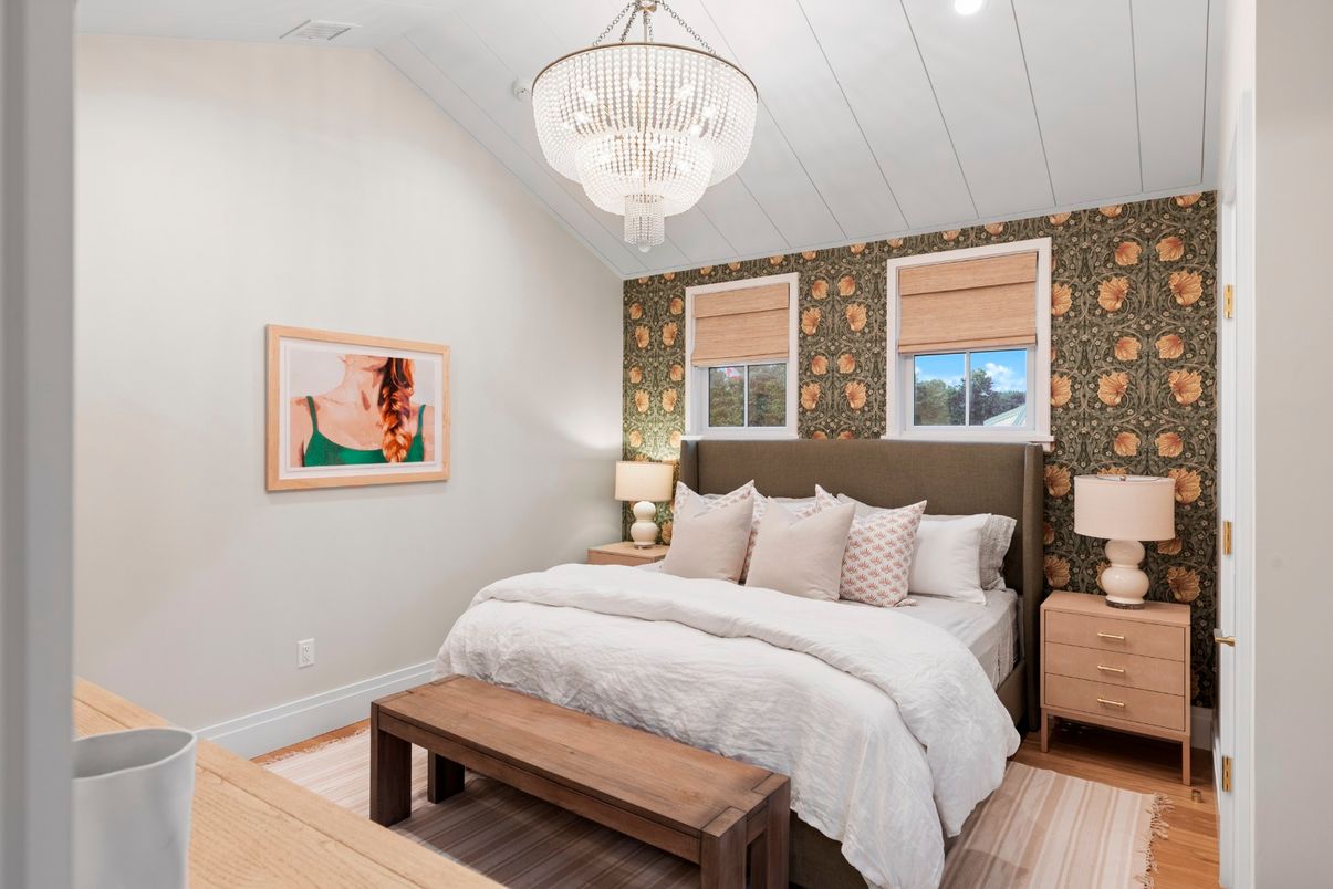 Bedroom, Chandelier, Interior, Wood Texture Flooring