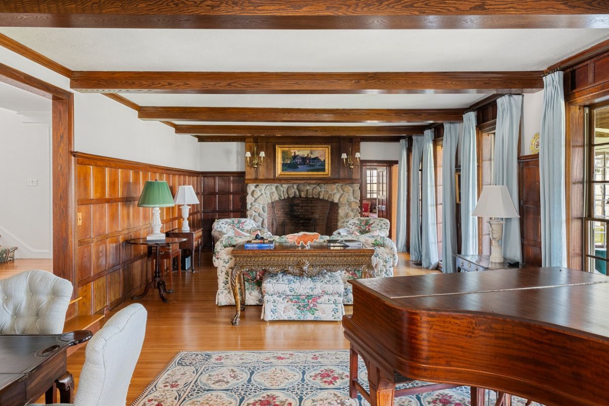 Fireplace, Interior, Living room, Piano, Wooden Beams, Wood Texture Flooring