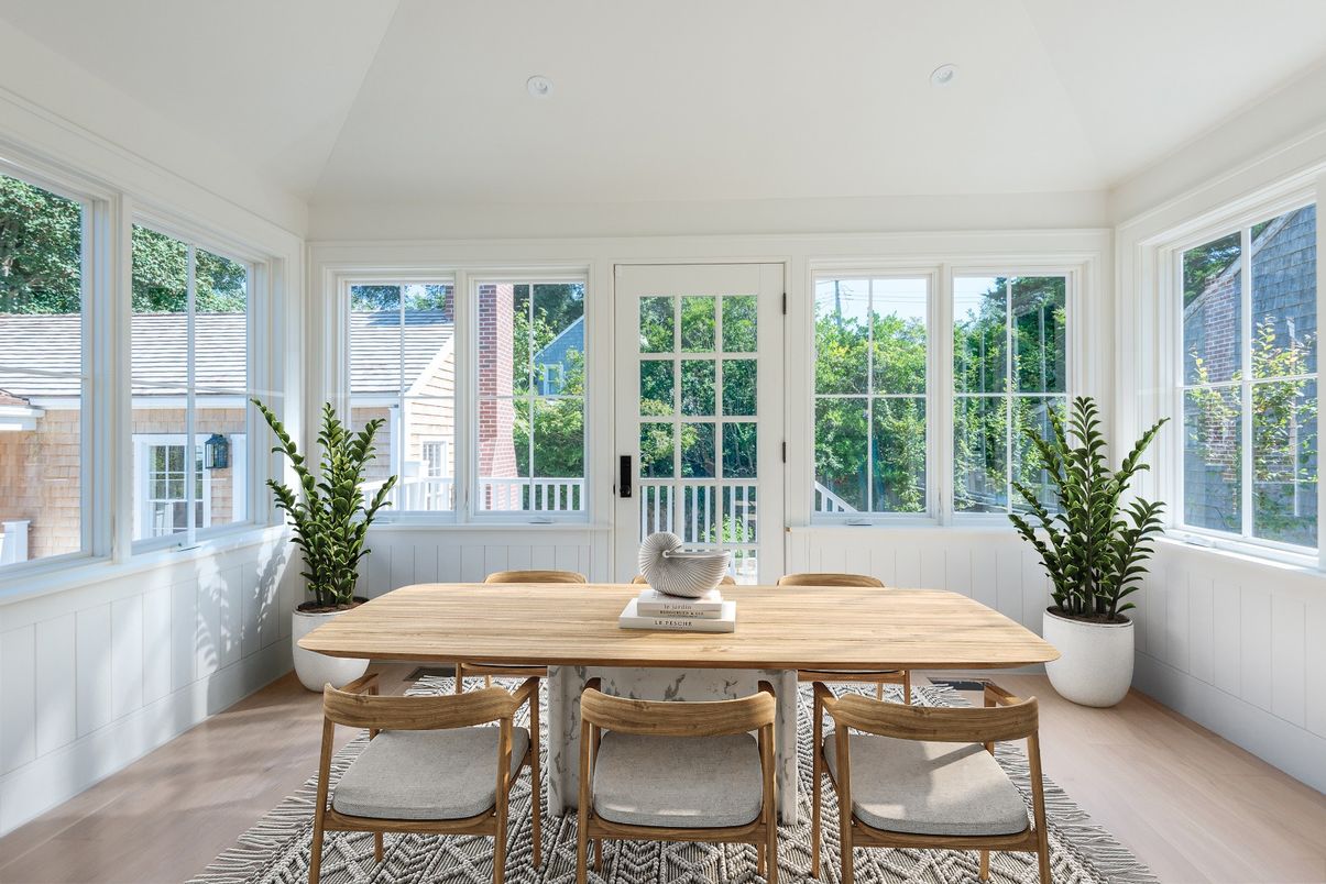 Dining room, Interior, Recessed Lighting, Wood Texture Flooring