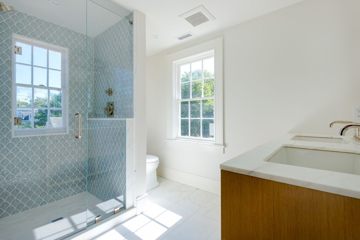 Bathroom, Glass Shower, Interior, Marble, Recessed Lighting