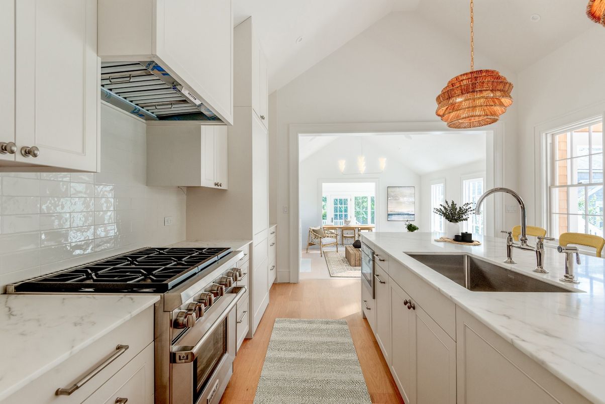 Interior, Kitchen, Pendant Lights, Stainless Steel Appliances, Wood Texture Flooring