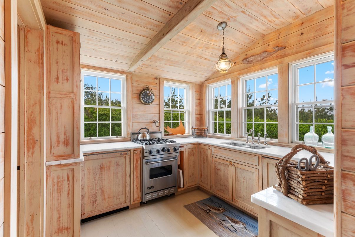 Interior, Kitchen, Pendant Lights, Stainless Steel Appliances, Wooden Ceilings, Wooden Walls