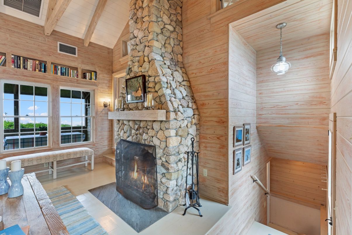 Fireplace, Interior, Pendant Lights, Wooden Beams, Wooden Ceilings, Wooden Walls