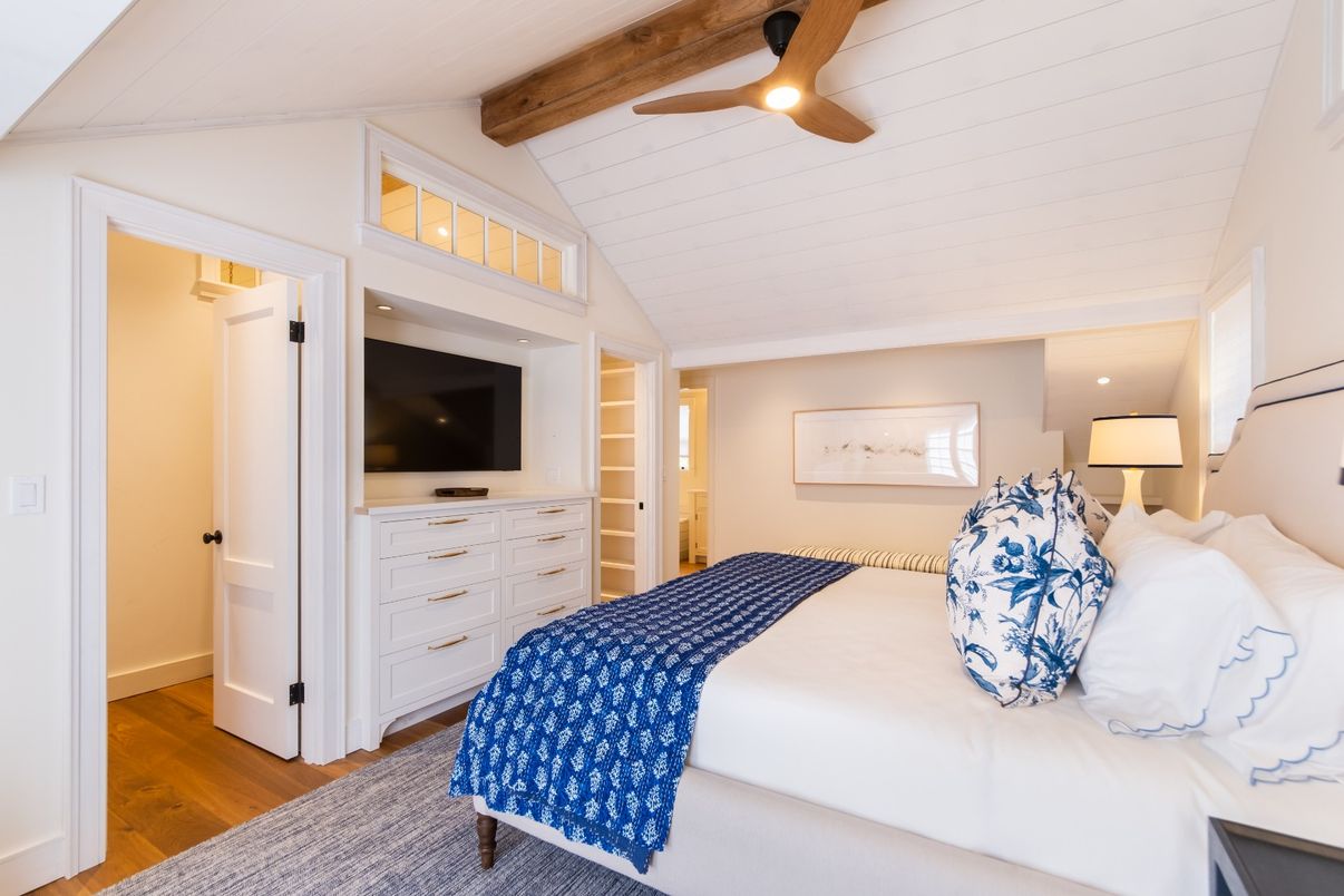 Bedroom, Interior, Recessed Lighting, Wooden Beams, Wood Texture Flooring