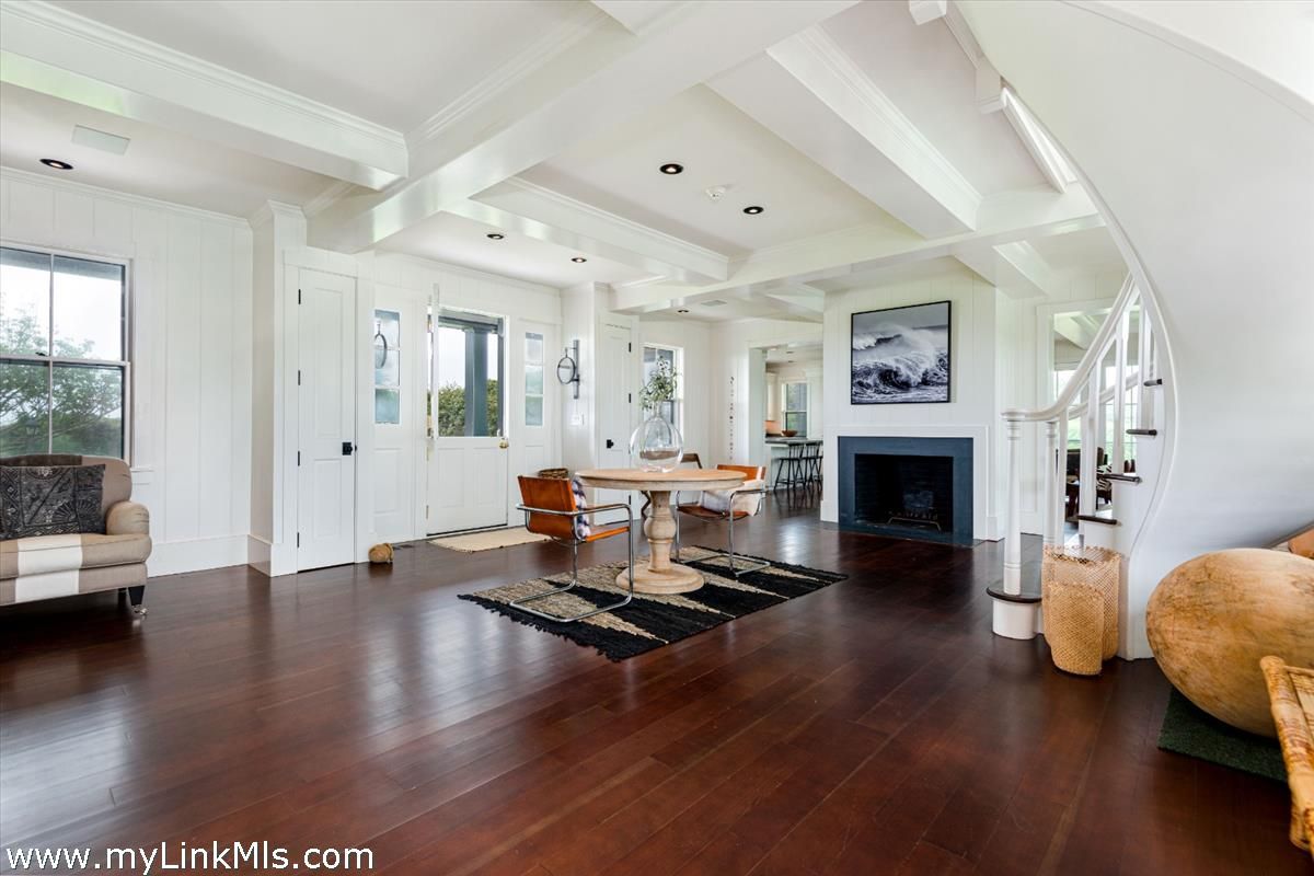 Fireplace, Home Office, Interior, Recessed Lighting, Wood Texture Flooring