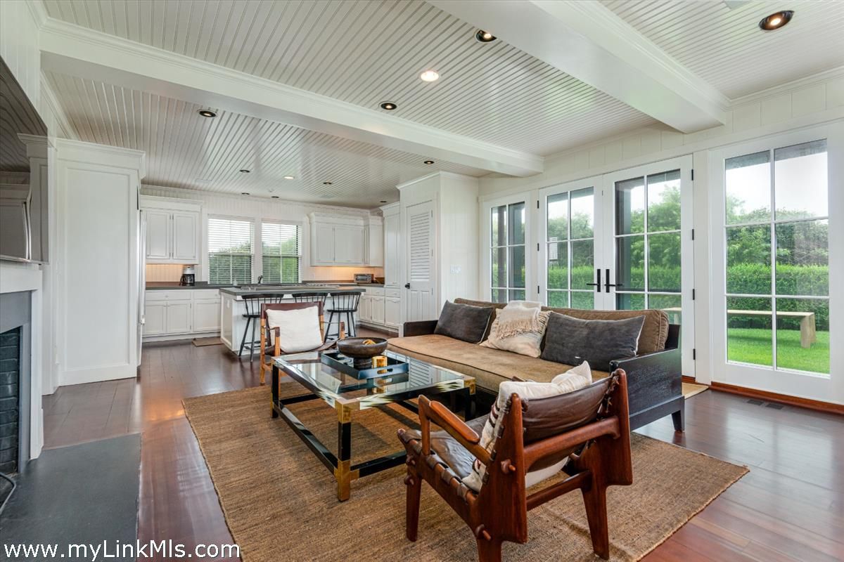 Fireplace, Interior, Kitchen, Living room, Recessed Lighting, Wood Texture Flooring