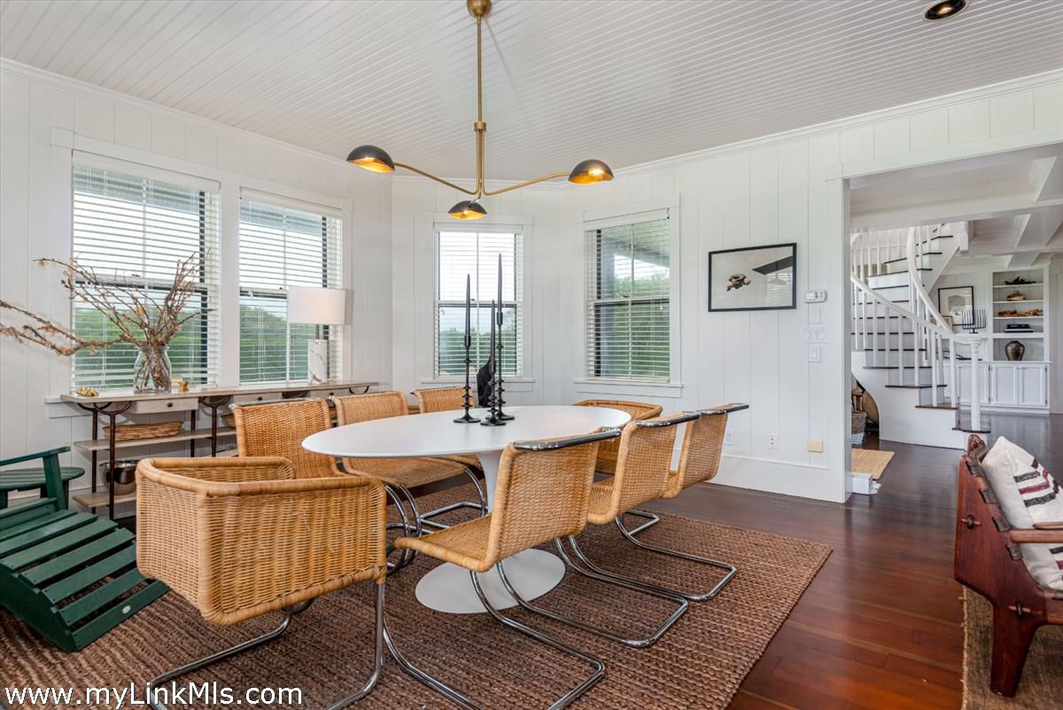 Dining room, Interior, Pendant Lights, Wood Texture Flooring