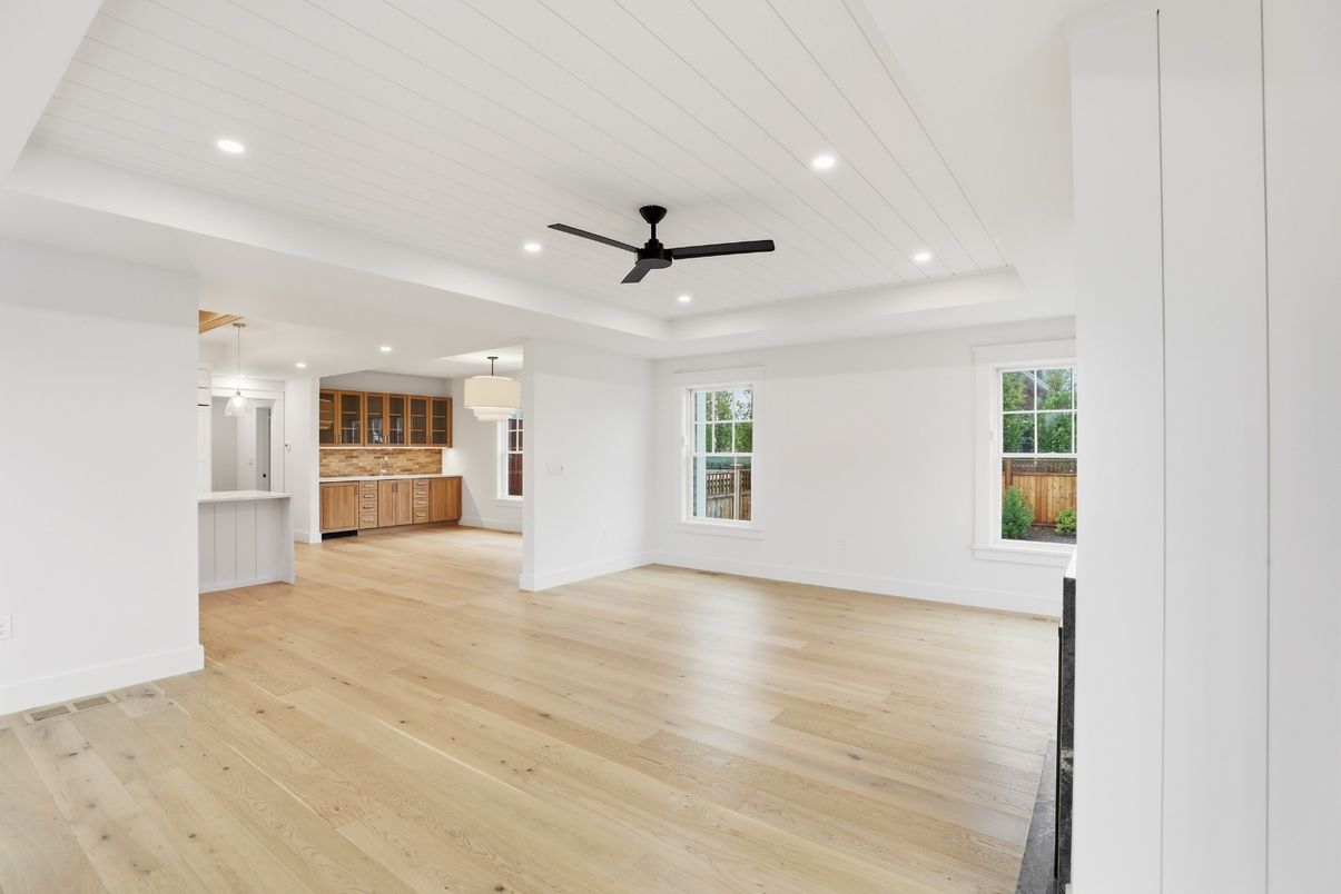 Empty room, Interior, Kitchen, Recessed Lighting, Wood Texture Flooring