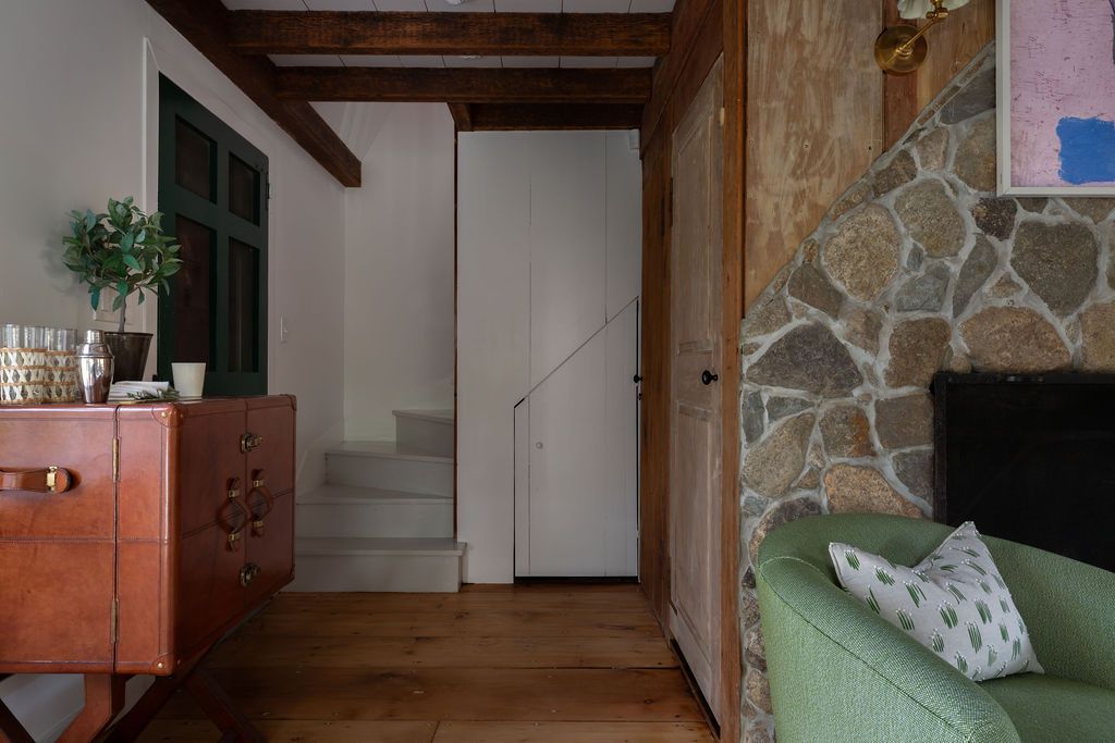 Interior, Stone Walls, Wooden Beams, Wood Texture Flooring