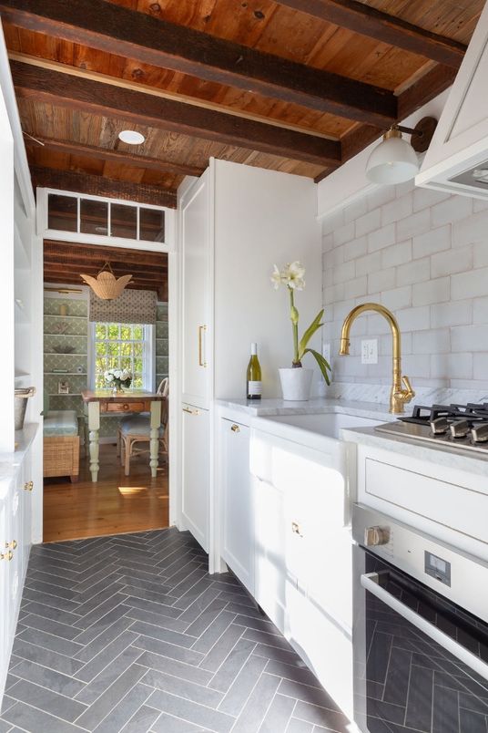 Interior, Kitchen, Stainless Steel Appliances, Stone Walls, Wooden Beams, Wooden Ceilings, Wood Texture Flooring