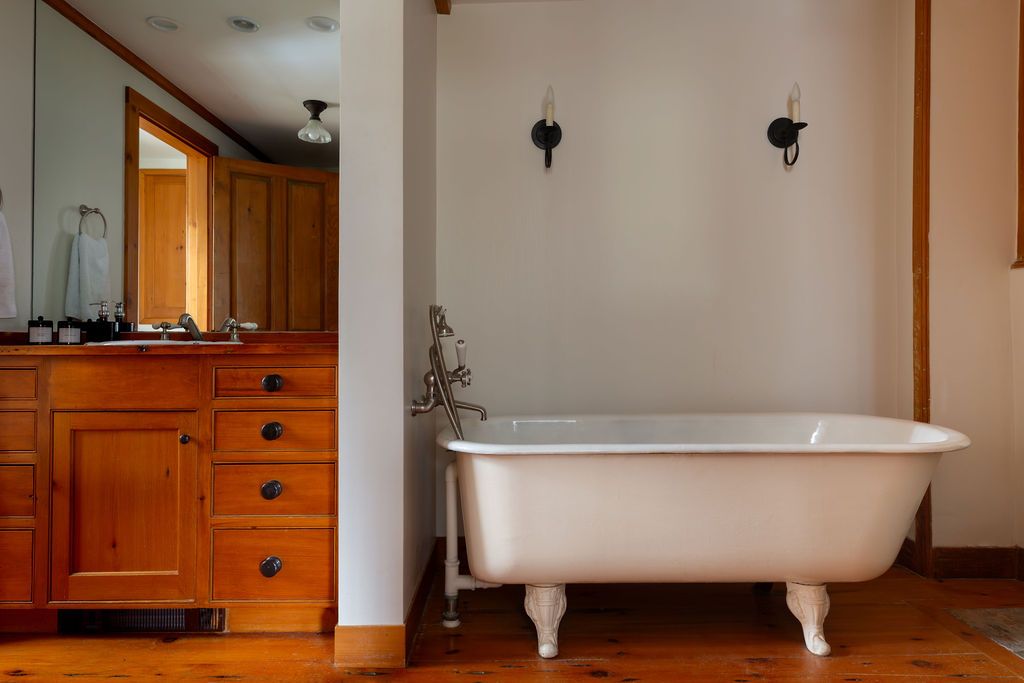 Bathroom, Free Standing Baths, Interior, Wood Texture Flooring