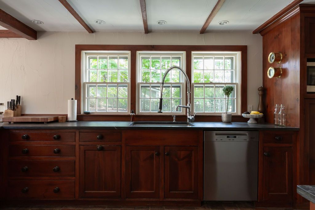 Interior, Kitchen, Recessed Lighting, Wooden Beams
