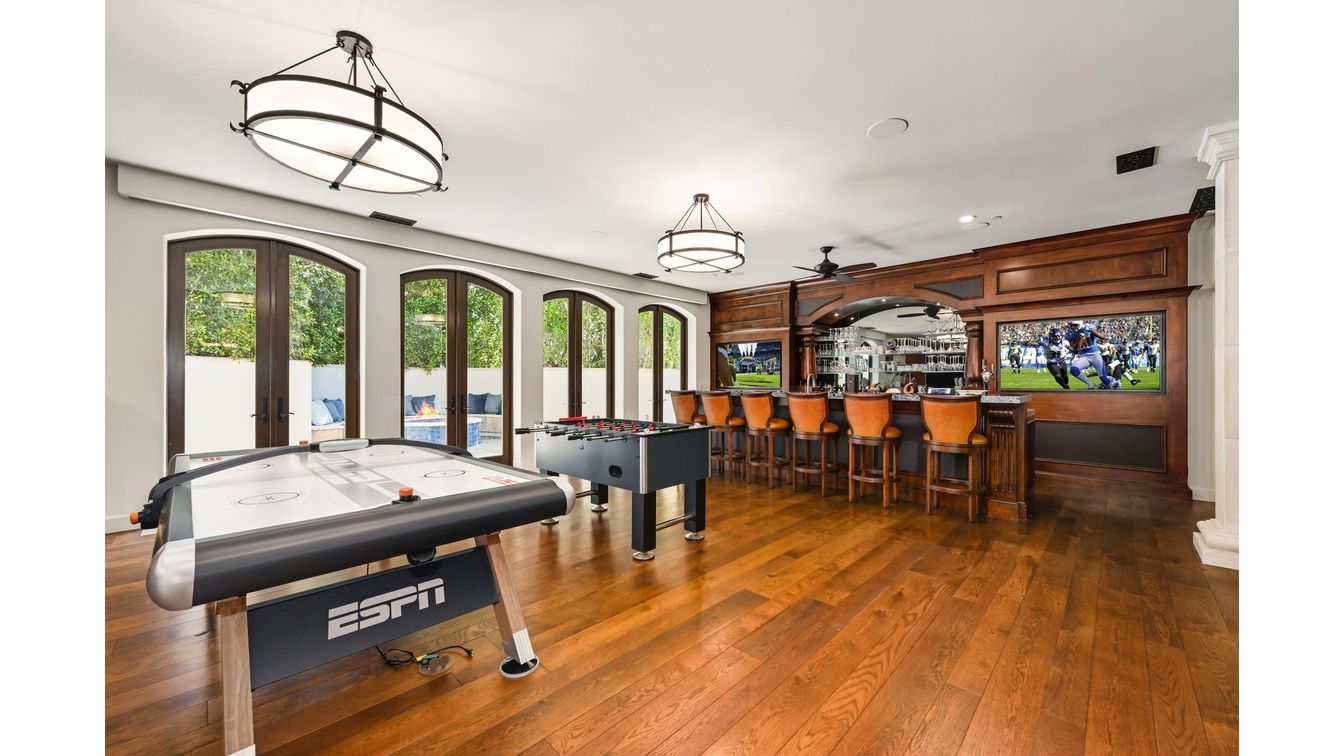 Game Room, Interior, Pendant Lights, Recessed Lighting, Wood Texture Flooring