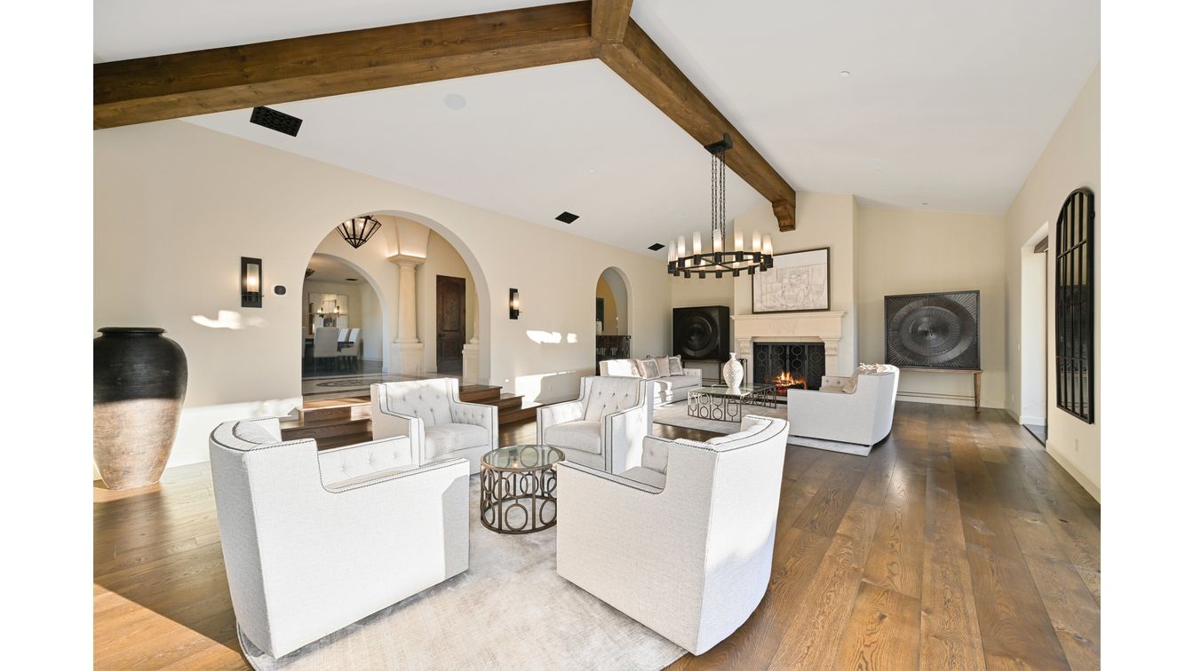 Fireplace, Interior, Living room, Pendant Lights, Wooden Beams, Wood Texture Flooring