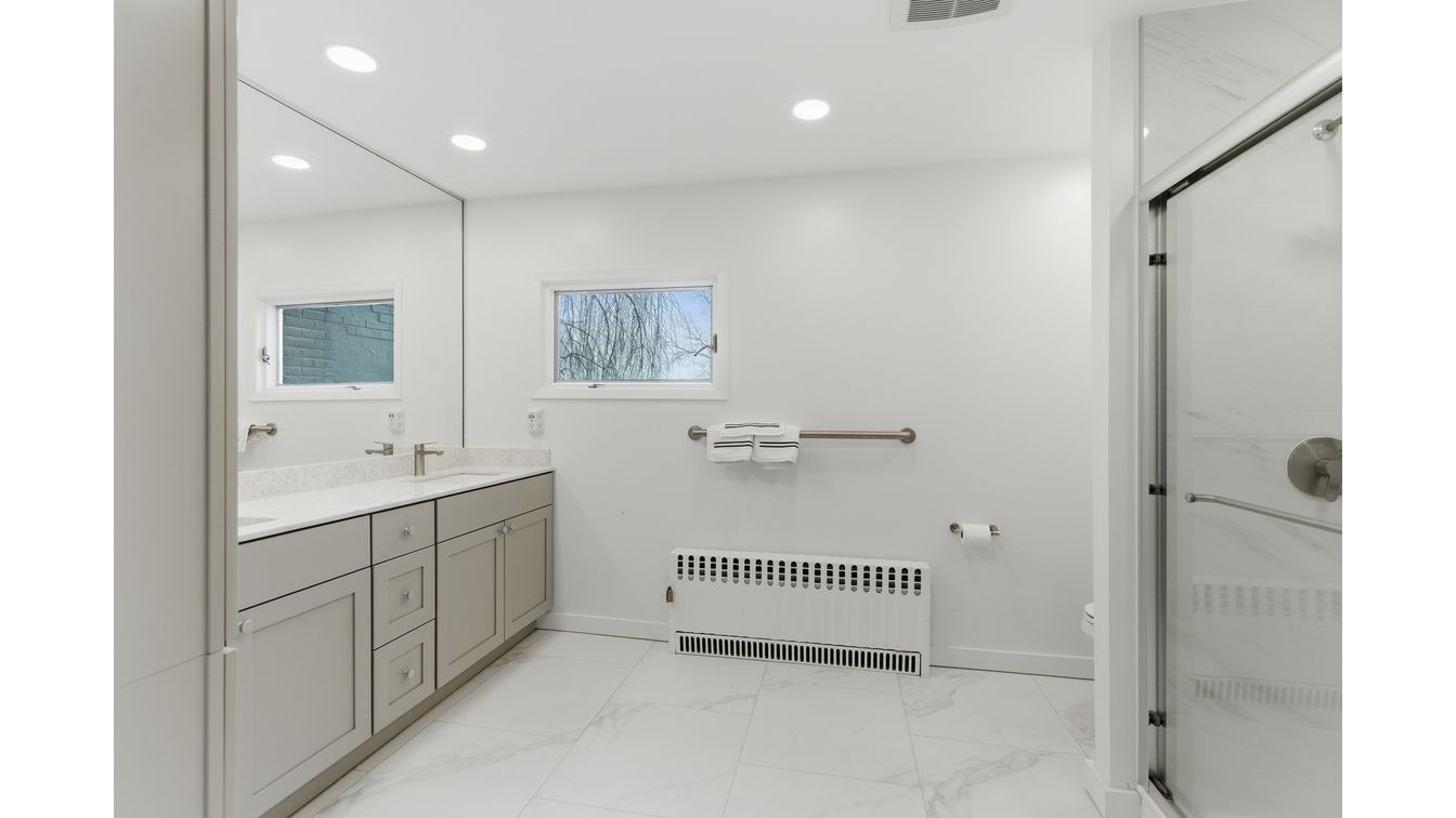 Bathroom, Glass Shower, Interior, Marble, Recessed Lighting