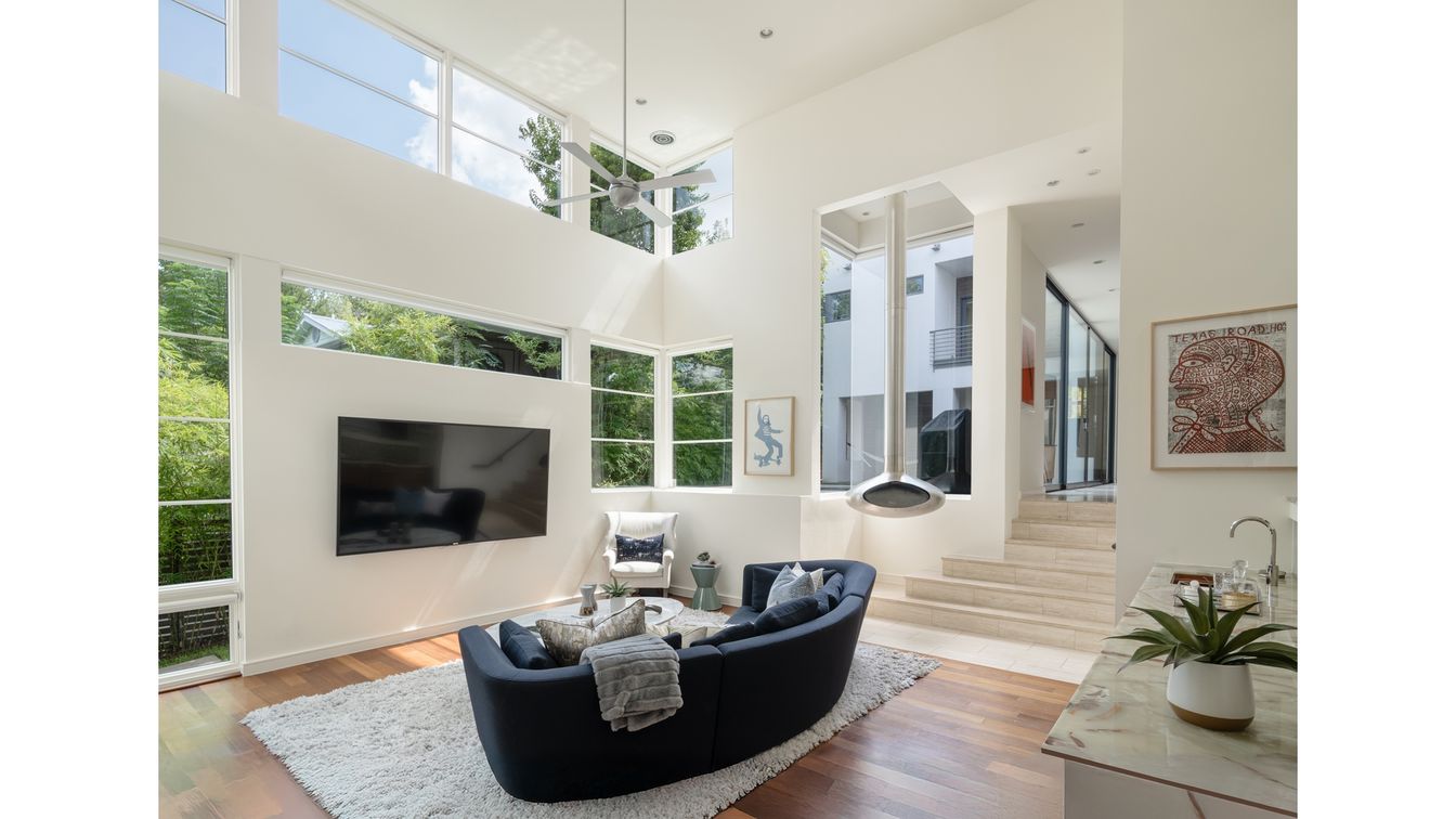 Interior, Living room, Recessed Lighting, Wood Texture Flooring