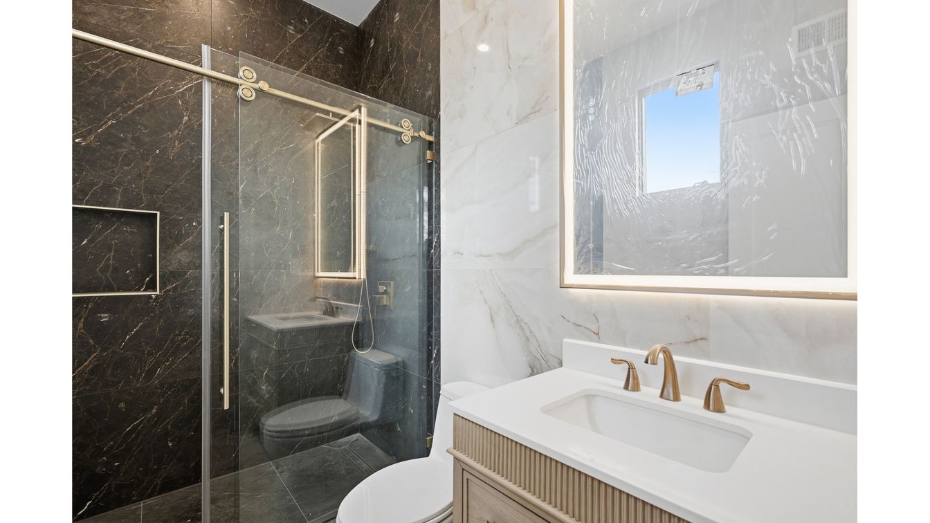 Bathroom, Glass Shower, Interior, Marble Walls