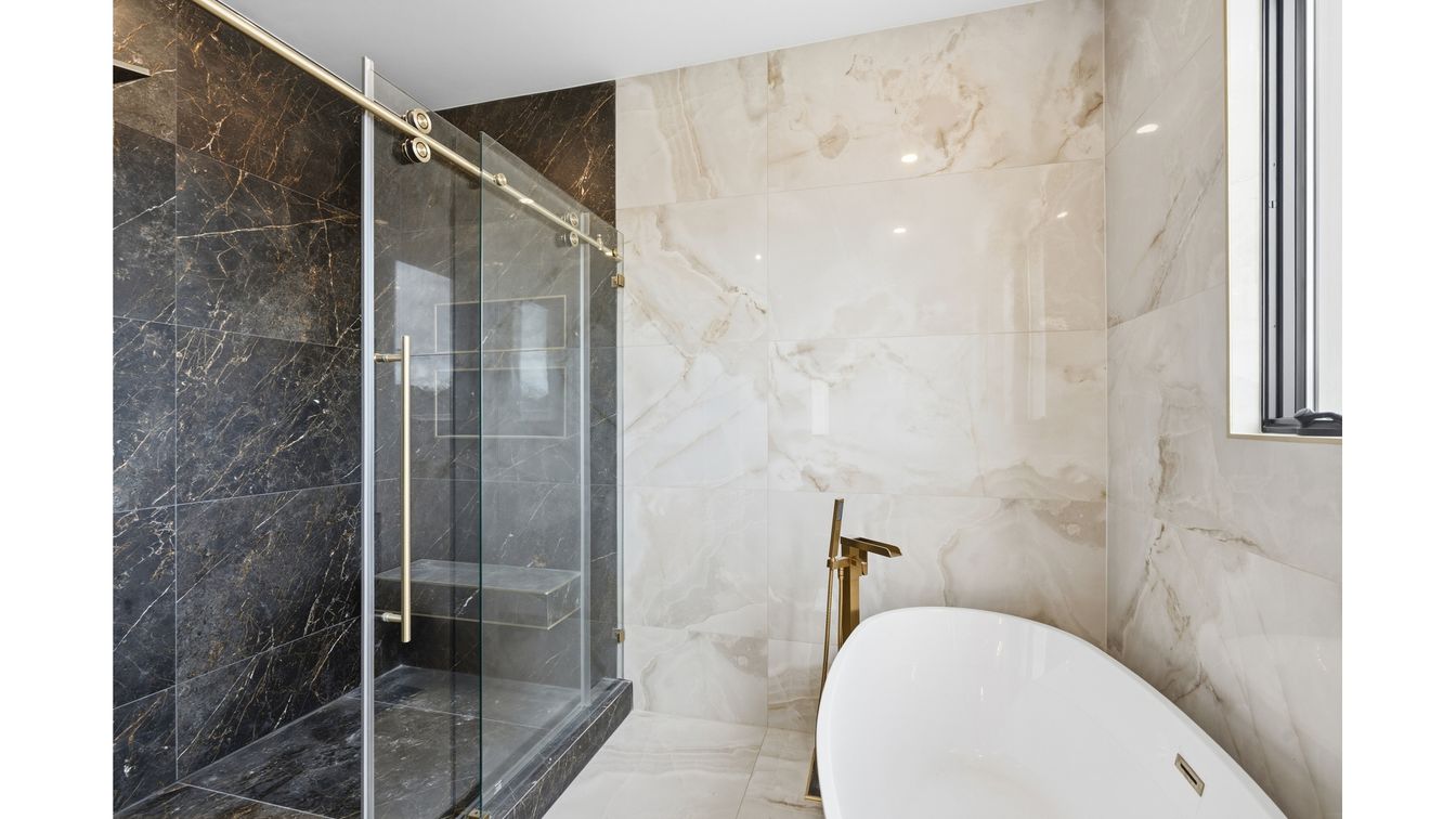 Bathroom, Free Standing Baths, Glass Shower, Interior, Marble Walls