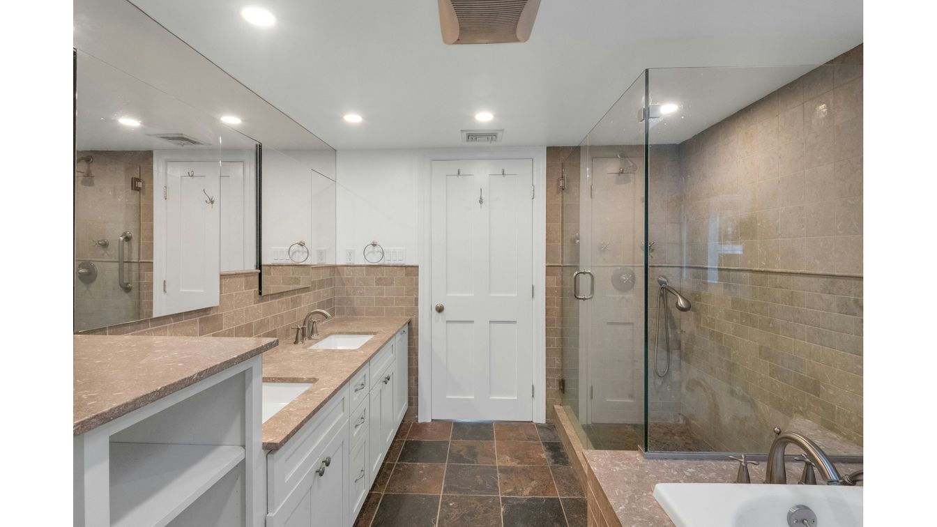 Bathroom, Dual Sink Vanities, Glass Shower, Interior, Recessed Lighting
