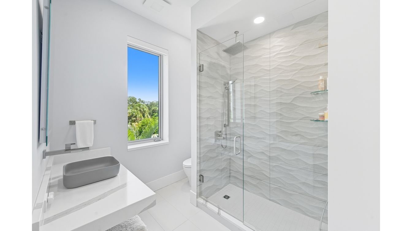 Bathroom, Glass Shower, Interior, Recessed Lighting
