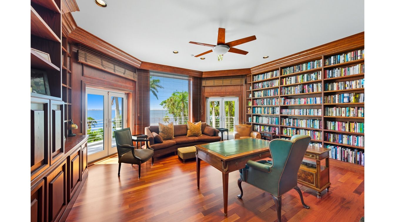 Home Office, Interior, Recessed Lighting, Water, Wood Texture Flooring, Wooden Walls