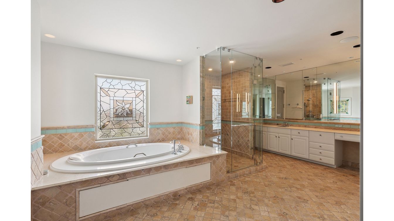 Bathroom, Dual Sink Vanities, Glass Shower, Interior, Recessed Lighting