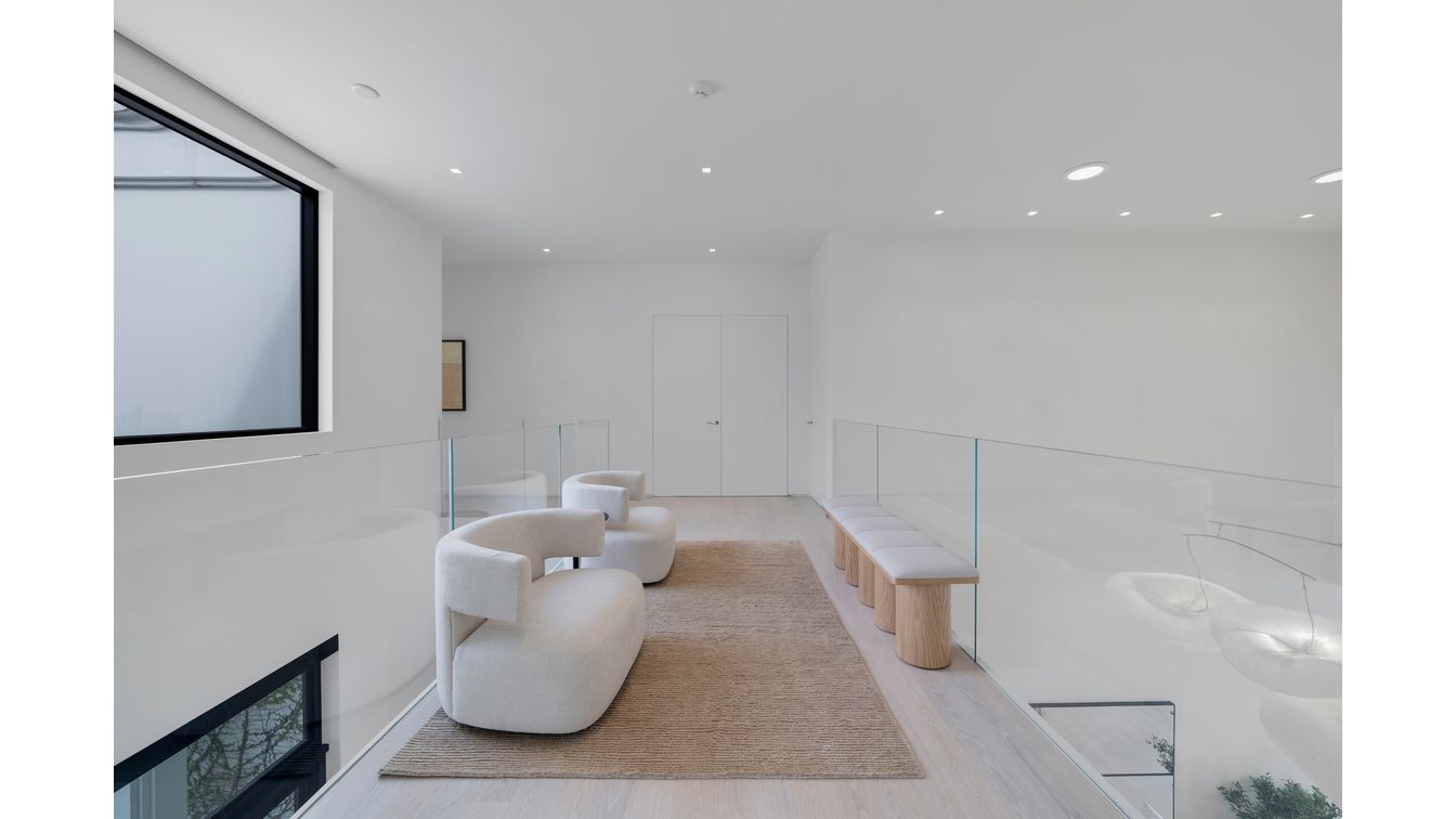 Fireplace, Interior, Projection Screen, Recessed Lighting, Wood Texture Flooring