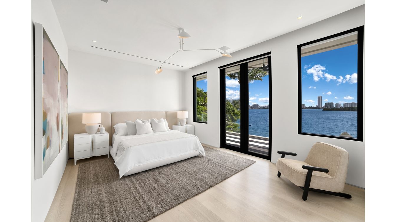 Bedroom, Interior, Recessed Lighting, Water, Wood Texture Flooring