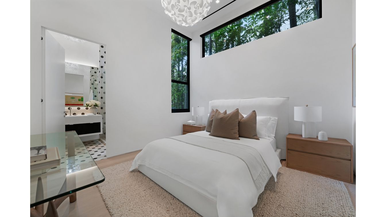 Bedroom, Interior, Pendant Lights, Wood Texture Flooring