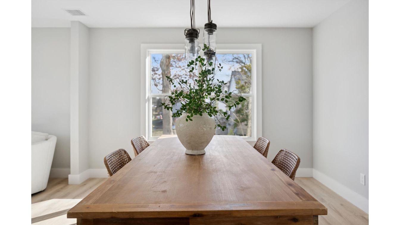 Dining room, Interior, Pendant Lights, Wood Texture Flooring