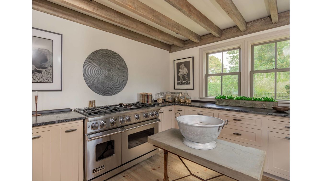 Interior, Kitchen, Stainless Steel Appliances, Wooden Beams, Wood Texture Flooring