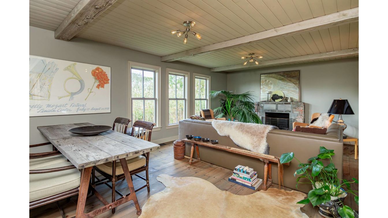 Dining room, Fireplace, Interior, Living room, Wood Texture Flooring