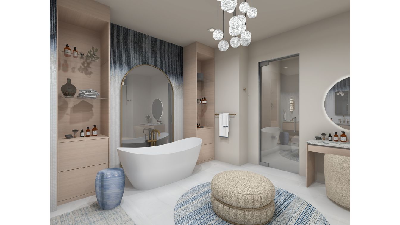 Bathroom, Dual Sink Vanities, Free Standing Baths, Interior, Pendant Lights