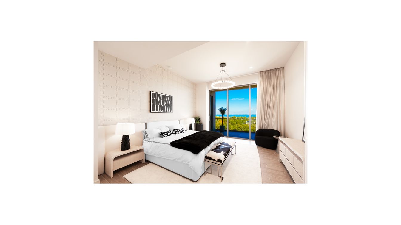 Bedroom, Interior, Pendant Lights, Recessed Lighting, Wood Texture Flooring