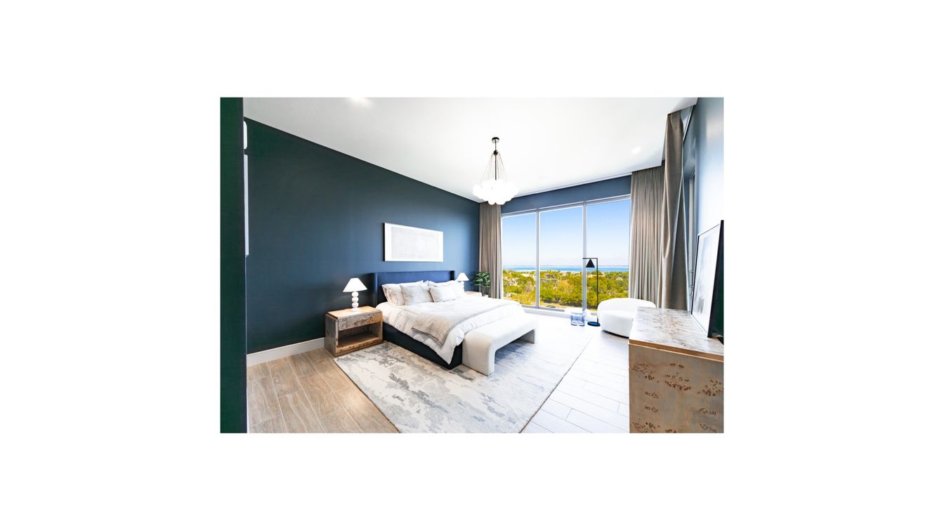 Bedroom, Interior, Pendant Lights, Recessed Lighting, Water, Wood Texture Flooring