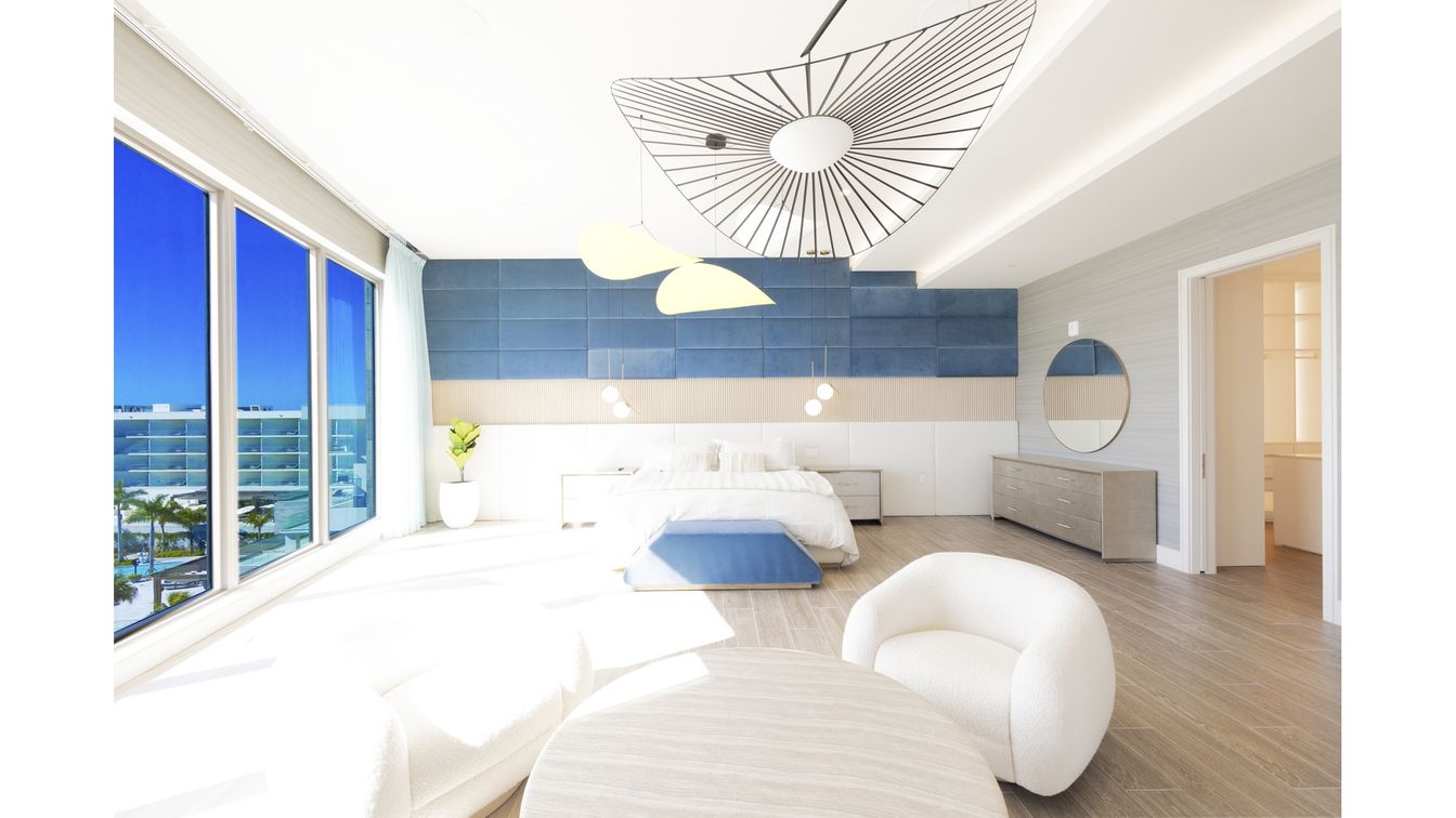 Bedroom, Interior, Pendant Lights, Wood Texture Flooring