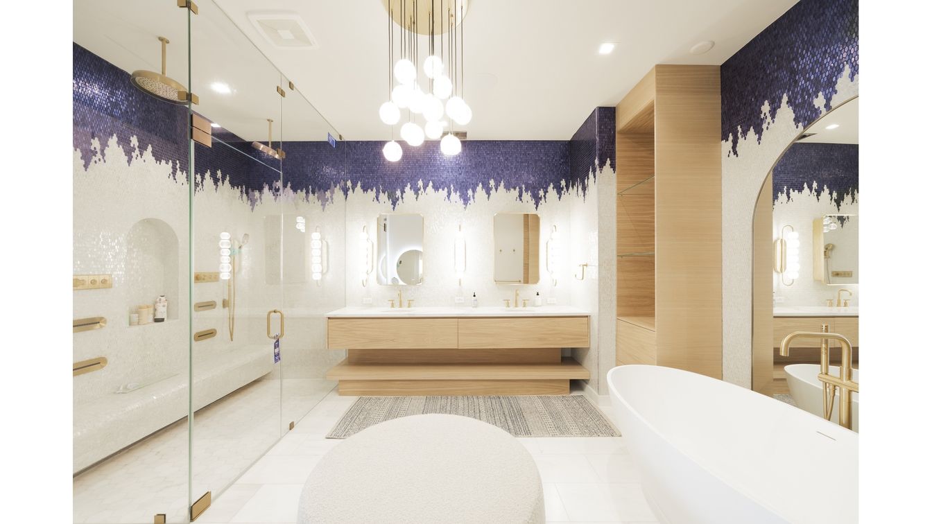 Bathroom, Dual Sink Vanities, Free Standing Baths, Glass Shower, Interior, Pendant Lights, Recessed Lighting