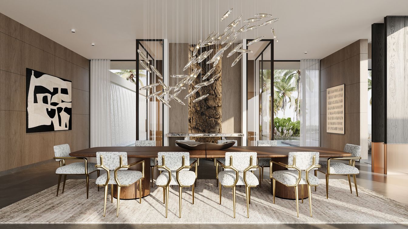 Dining room, Interior, Recessed Lighting, Wooden Walls