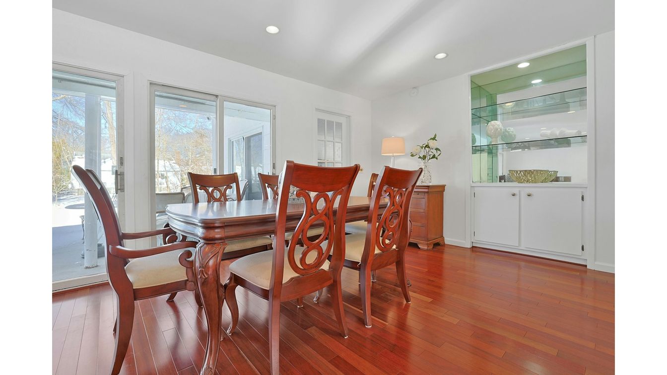 Dining room, Interior, Recessed Lighting, Wood Texture Flooring