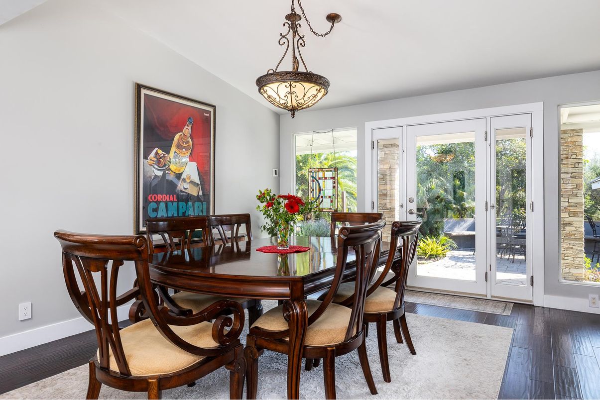 Dining room, Interior, Pendant Lights, Wood Texture Flooring